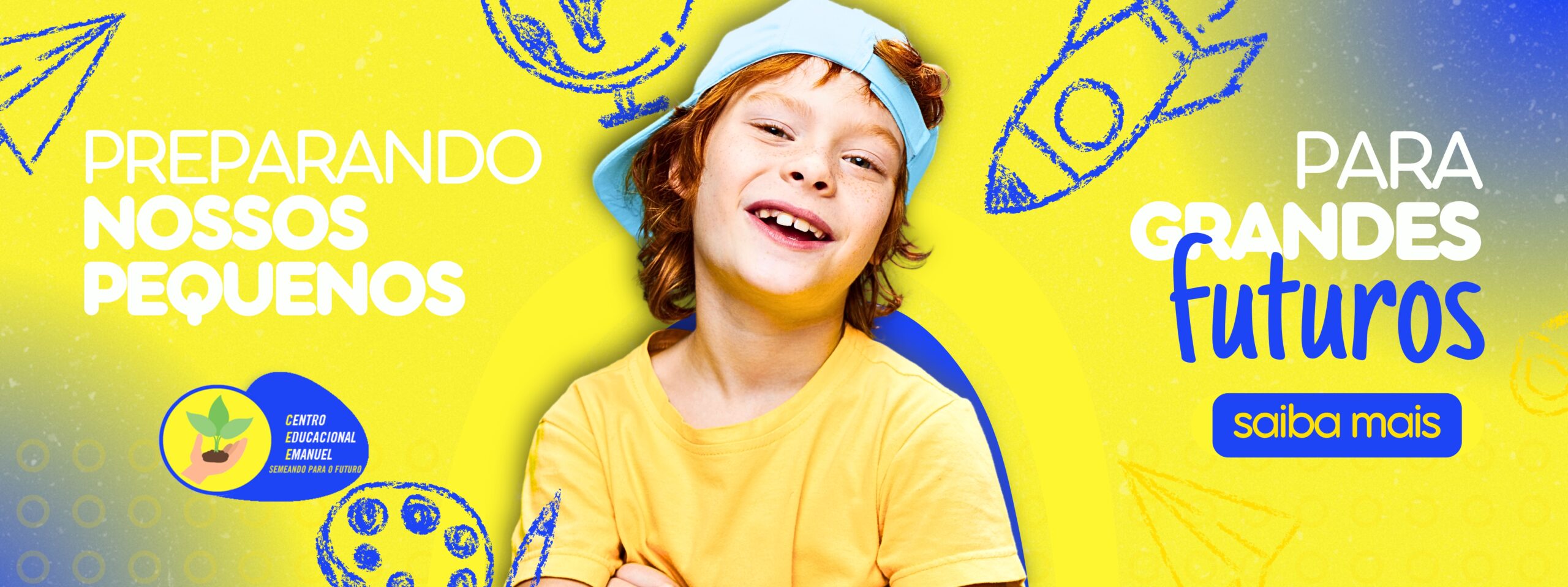 Banner Mercado Shops Matrículas Abertas Creche Infantil Moderno Roxo Amarelo Azul E Branco